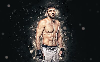 Shamil Gamzatov, 4k, blanco de las luces de ne&#243;n, ruso combatientes, MMA, UFC, artes marciales Mixtas, Shamil Gamzatov 4K, luchadores de la UFC, MMA fighters
