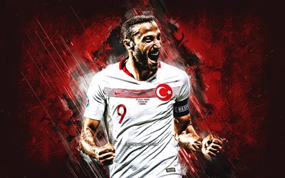 Cenk Tosun, Turkey national team football, portrait, Turkish footballer, red stone background, Turkey, football