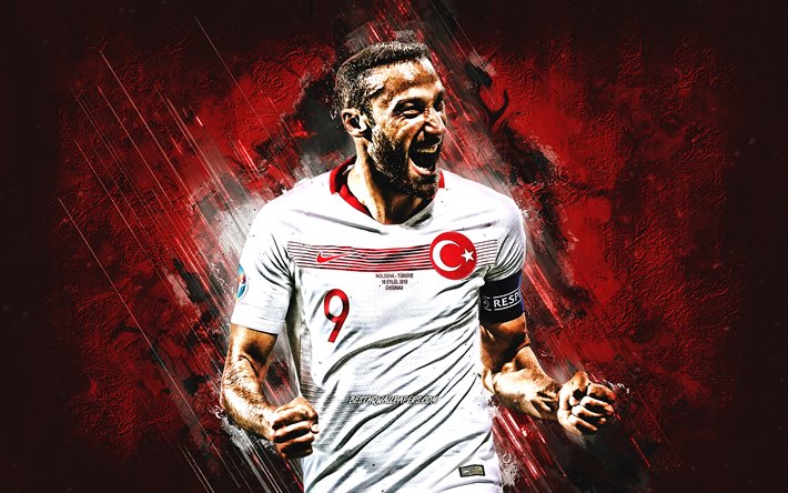 Cenk Tosun, la Turquie de l&#39;&#233;quipe nationale de football, le portrait, le turc, le footballeur, la pierre rouge d&#39;arri&#232;re-plan, la Turquie, football