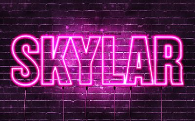 Skylar, 4k, wallpapers with names, female names, Skylar name, purple neon lights, horizontal text, picture with Skylar name
