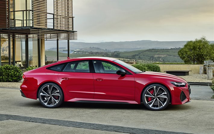 Audi RS7 Dolu, 2020, yan g&#246;r&#252;n&#252;m, kırmızı coupe, yeni kırmızı RS7 A5, Alman otomobil, Audi