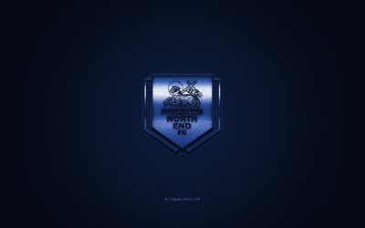 Preston North End FC, English football club, EFL Championship, blue logo, blue carbon fiber background, football, Preston, England, Preston North End FC logo