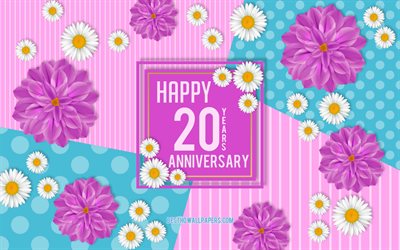 20 A&#241;os de Aniversario, Aniversario de la Primavera de Fondo, Felices 20 A&#241;os de Aniversario, Aniversario de flores de fondo, 20 Aniversario signo