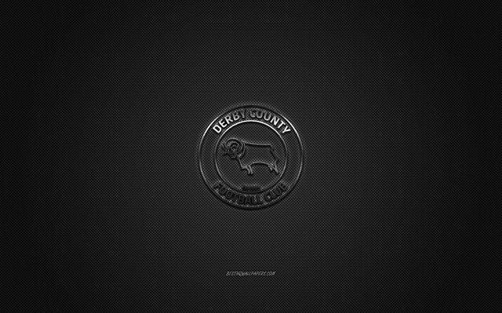 Derby County FC, club de football anglais, EFL Championnat, logo argent&#233;, gris en fibre de carbone de fond, football, Derby, en Angleterre, logo