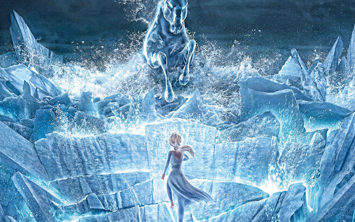 Elsa, Frozen 2, 2019, promo cartel, arte creativo, personaje principal, el hielo caballo