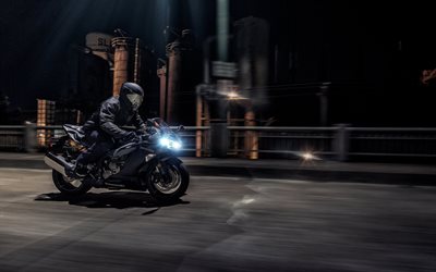 Kawasaki Ninja ZX-6R, moto sportive, di notte, 2019 moto, moto giapponesi, superbike, 2019 Kawasaki Ninja ZX-6R Kawasaki