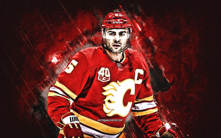 Mark Giordano, Calgary Flames, NHL, red stone background, canadian ice hockey player, ice hockey, National Hockey League