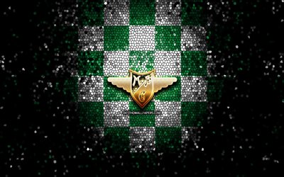 Moreirense FC, logotipo de glitter, Primeira Liga, fundo verde branco quadrinado, futebol, clube de futebol portugu&#234;s, logotipo moreirense, arte mosaico, Moreirense