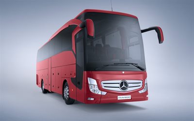 Mercedes-Benz Travego, 2021, matkustajabussi, ulkopuoli, n&#228;kym&#228; edest&#228;, uusi punainen, saksalaiset bussit, Mercedes