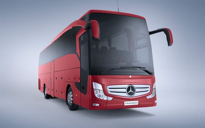 Mercedes-Benz Travego, 2021, passenger bus, exterior, front view, new red, German buses, Mercedes