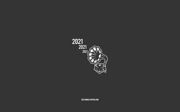 2021 Ano Novo, gramofone, arte minimalista de 2021, Feliz Ano Novo de 2021, fundo musical de 2021, conceitos de 2021