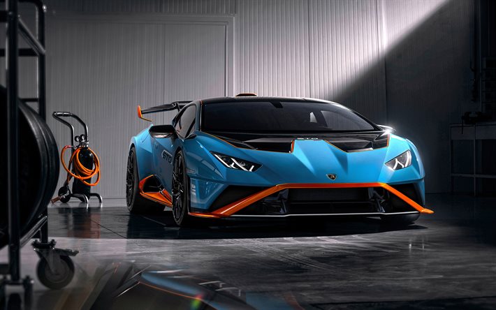 2021, Lamborghini Huracan STO, 4k, framifr&#229;n, superbil, tuning Huracan, nybl&#229; orange Huracan, italienska superbilar, Lamborghini