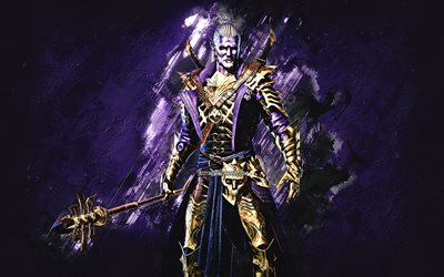 Kael, Raid Shadow Legends, fond de pierre violette, peau de Kael, personnages de Raid Shadow Legends