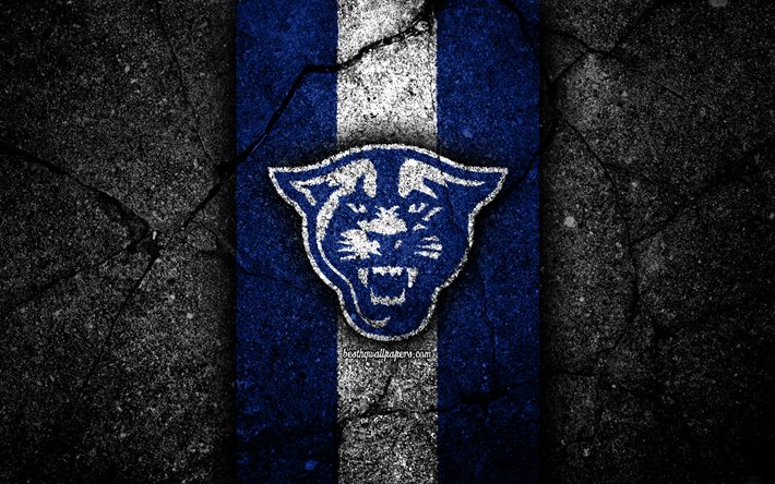 georgia state panthers, 4k, amerikanische fu&#223;ballmannschaft, ncaa, blauer wei&#223;er stein, usa, asphaltbeschaffenheit, amerikanischer fu&#223;ball, georgia state panthers-logo