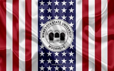 Minnesota State University Moorhead emblema, bandiera americana, Minnesota State University Moorhead logo, Moorhead, Minnesota, Stati Uniti d&#39;America, Minnesota State University Moorhead