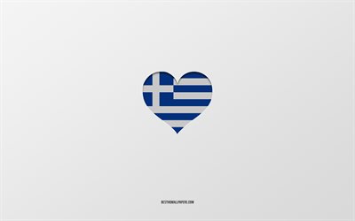 Yunanistan&#39;ı seviyorum, avrupa &#252;lkeleri, yunanistan, gri arkaplan, yunanistan bayrağı kalp, favori &#252;lke, yunanistan seviyorum