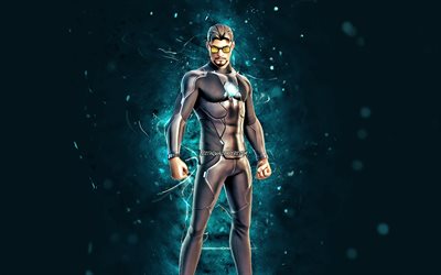 Tony Stark, 4k, luzes de n&#233;on azuis, jogos de 2020, Fortnite Battle Royale, personagens Fortnite, Tony Stark Skin, Fortnite, Tony Stark Fortnite