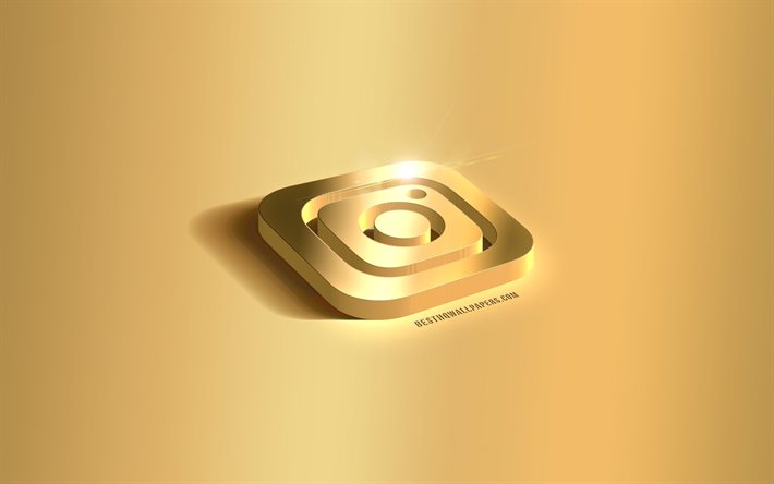 Instagram 3d gold logo, Instagram emblem, Instagram logo, gold background, Instagram, social media, 3d art