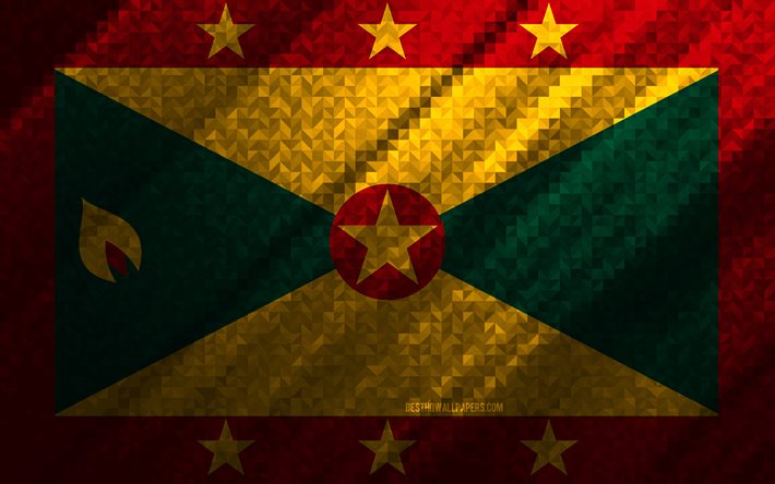 Drapeau de la Grenade, abstraction multicolore, drapeau de la mosa&#239;que de la Grenade, Grenade, art de la mosa&#239;que, drapeau de la Grenade