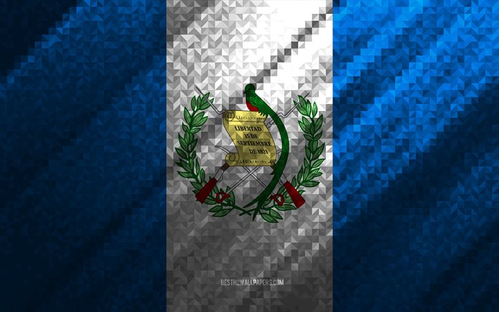 Bandeira da Guatemala, abstra&#231;&#227;o multicolorida, bandeira do mosaico da Guatemala, Guatemala, arte do mosaico, bandeira da Guatemala