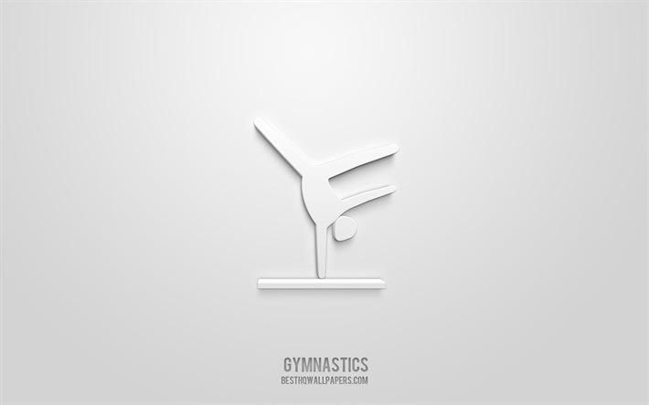 gymnastik 3d symbol, wei&#223;er hintergrund, 3d symbole, gymnastik, kreative 3d kunst, gymnastik zeichen, sport 3d symbole