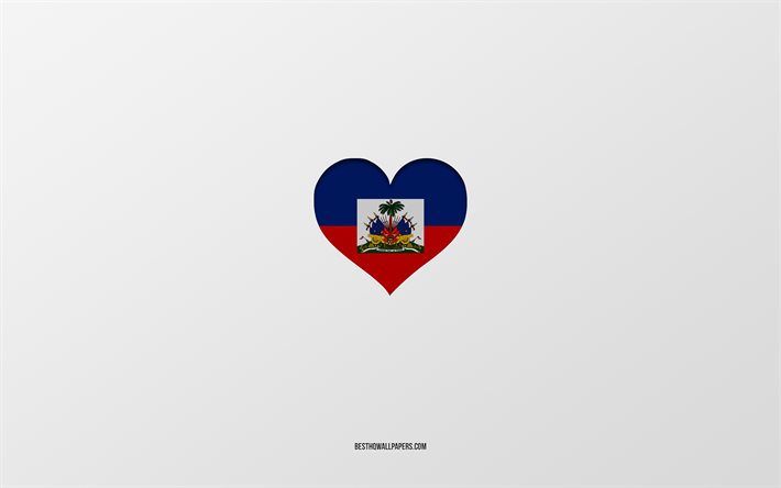 Haiti&#39;yi seviyorum, Kuzey Amerika &#252;lkeleri, Haiti, gri arka plan, Haiti bayrak kalp, favori &#252;lke, Haiti seviyorum