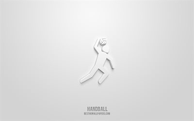 كرة اليد رمز 3D, خلفية بيضاء, رموز ثلاثية الأبعاد, DeHandballntist, الفن الإبداعي 3D, أيقونات ثلاثية الأبعاد, علامة كرة اليد, الرموز الرياضية 3D