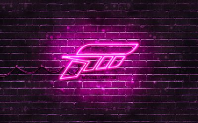 Logotipo Forza roxo, 4k, parede de tijolos roxa, logotipo Forza, jogos 2020, logotipo Forza neon, Forza