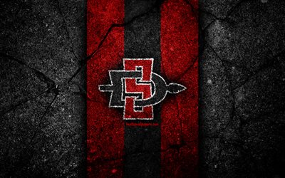 San Diego State Aztecs, 4k, time de futebol americano, NCAA, pedra vermelha e preta, EUA, textura de asfalto, futebol americano, logotipo dos San Diego State Aztecs