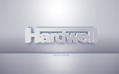Logotipo Hardwell 3D branco, fundo cinza, logotipo Hardwell, arte criativa em 3D, Hardwell, emblema 3D