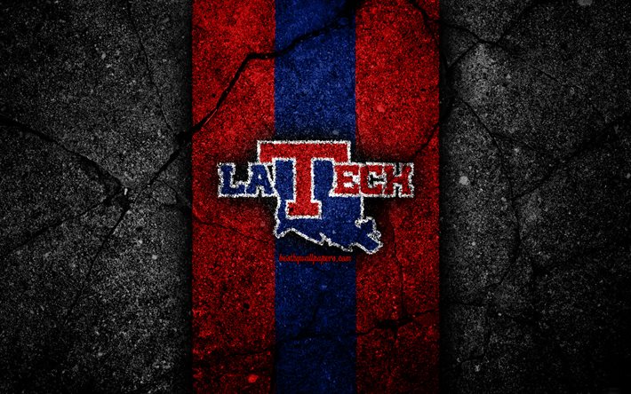 Louisiana Tech Bulldogs, 4k, amerikan futbol takımı, NCAA, kırmızı mavi taş, ABD, asfalt dokusu, amerikan futbolu, Louisiana Tech Bulldogs logosu
