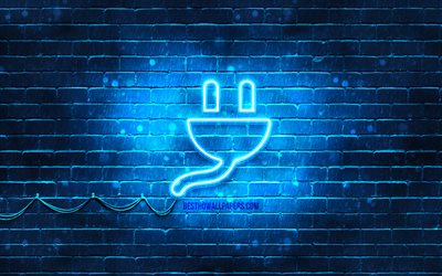 Plug Connector neon icon, 4k, blue background, neon symbols, Plug Connector, neon icons, Plug Connector sign, technology signs, Plug Connector icon, technology icons