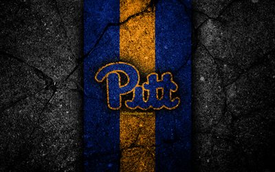 Pittsburgh Panthers, 4k, amerikansk fotbollslag, NCAA, bl&#229; gul sten, USA, asfaltstruktur, amerikansk fotboll, Pittsburgh Panthers-logotyp