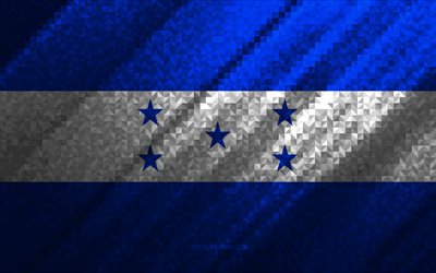 Bandiera dell&#39;Honduras, astrazione multicolore, bandiera del mosaico dell&#39;Honduras, Honduras, arte del mosaico, bandiera dell&#39;Honduras