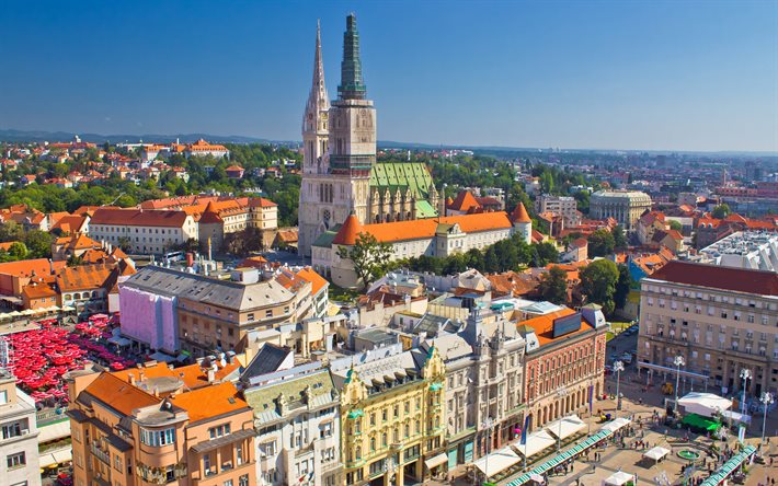 Zagreb-katedralen, Kaptol, Zagreb, Romersk-katolska katedralen, sommar, Zagrebs stadsbild, landm&#228;rke, Kroatien