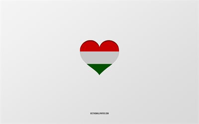 Macaristan&#39;ı Seviyorum, Avrupa &#252;lkeleri, Macaristan, gri arkaplan, Macaristan bayrağı kalp, favori &#252;lke, Macaristan&#39;ı seviyorum