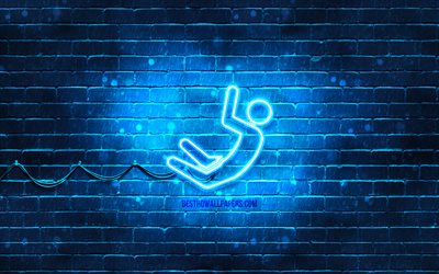 Bungee jumping neon simgesi, 4k, mavi arka plan, neon sembolleri, Bungee jumping, neon simgeler, Bungee jumping işareti, spor işaretleri, Bungee jumping simgesi, spor simgeleri
