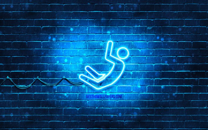 Bungee jumping neon simgesi, 4k, mavi arka plan, neon sembolleri, Bungee jumping, neon simgeler, Bungee jumping işareti, spor işaretleri, Bungee jumping simgesi, spor simgeleri