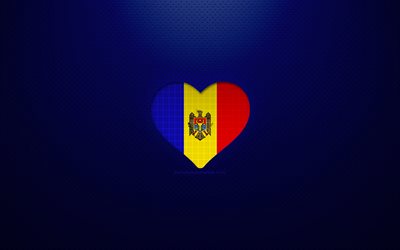 Amo la Moldova, 4k, Europa, sfondo blu punteggiato, cuore moldavo, Moldova, paesi preferiti, amore Moldova, bandiera moldava