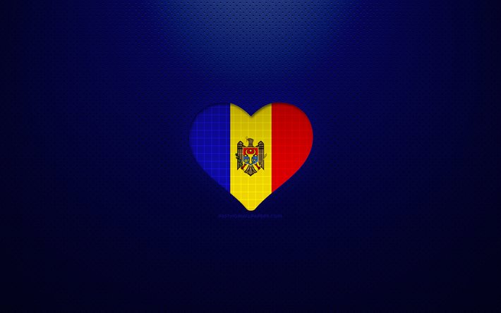 私はモルドバが大好きです, 4k, ヨーロッパ, 青い点線の背景, モルドバの心, モルドバ, 好きな国, モルドバが大好き, モルドバの旗