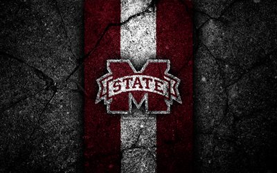 Mississippi State Bulldogs, 4k, amerikkalainen jalkapallojoukkue, NCAA, violetti valkoinen kivi, USA, asfaltti, amerikkalainen jalkapallo, Mississippi State Bulldogs -logo