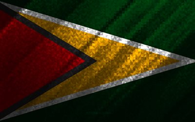 Bandeira da Guiana, abstra&#231;&#227;o multicolorida, bandeira em mosaico da Guiana, Guiana, arte em mosaico, bandeira da Guiana