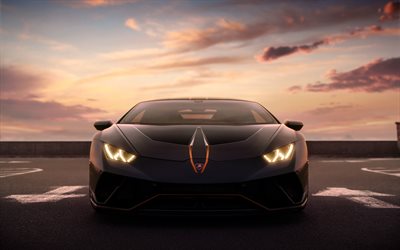 Lamborghini Huracan, vista frontal, 4k, hipercarros, carros 2020, supercarros, Black Lamborghini Huracan, carros italianos, Lamborghini