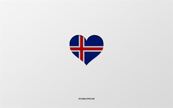Mi piace l&#39;Islanda, i paesi Europei, l&#39;Islanda, sfondo grigio, Islanda, bandiera, cuore, paese preferito, Amore Islanda