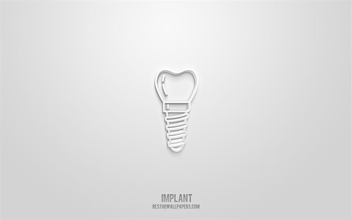 Dental implant 3d icon, white background, 3d symbols, Dental implant, creative 3d art, 3d icons, Dental implant sign, Dentistry 3d icons