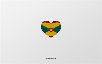 J&#39;aime la Grenade, pays d&#39;Am&#233;rique du Sud, Grenade, fond gris, coeur de drapeau Grenade, pays pr&#233;f&#233;r&#233;, amour Grenade