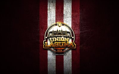 Algodoneros de Union Laguna, golden logo, LMB, purple metal background, mexican baseball team, Mexican Baseball League, Algodoneros de Union Laguna logo, baseball, Mexico