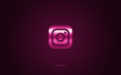 Instagram, médias sociaux, logo violet Instagram, fond violet en fibre de carbone, logo Instagram, emblème Instagram