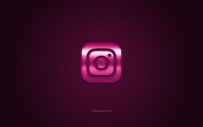 Instagram, social media, Instagram purple logo, purple carbon fiber background, Instagram logo, Instagram emblem