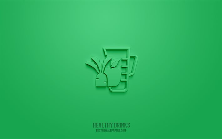 Healthy drinks 3d icon, green background, 3d symbols, Healthy drinks, creative 3d art, 3d icons, Healthy drinks sign, Weight loss 3d icons
